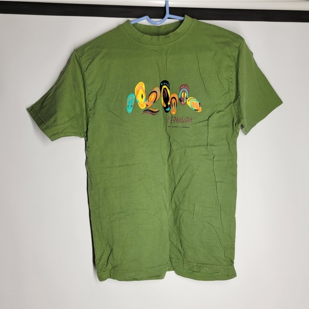Green Bermuda Short Sleeve Tee with Flip Flop Graphic Design